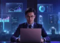Gestor acompanhando cronograma holografico de tres fases para implementar compliance em 90 dias